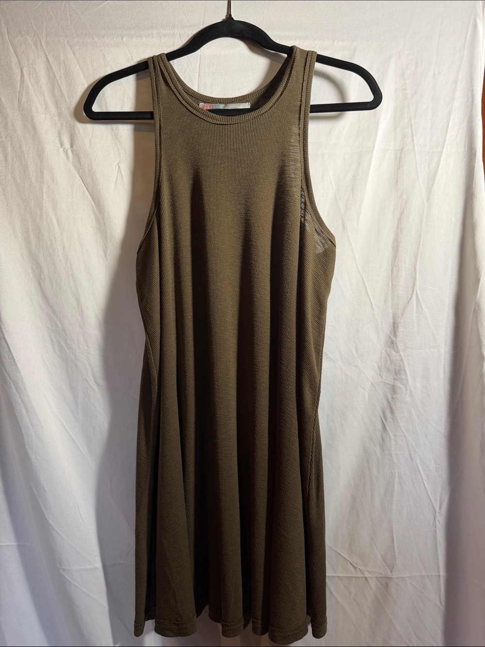 Free People Sleeveless Olive Ribbed Tank Dress - Casual A-Line Dress